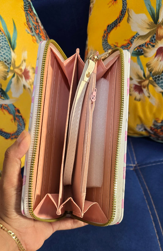 Ultra Slim Thin Women Wallet Rfid Blocking Credit Card Holder Bifold Clutch, Pink Bow, 19 cm L x 10 cm W Cute