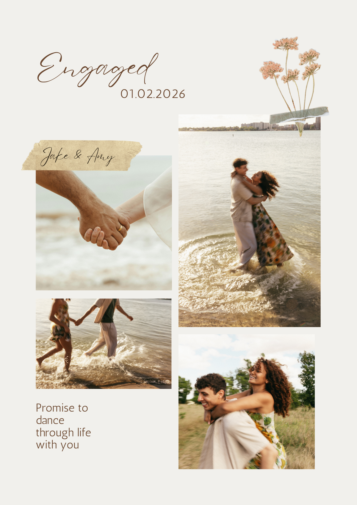 Beige & Brown 4-Photo Engagement Frame - BioCode