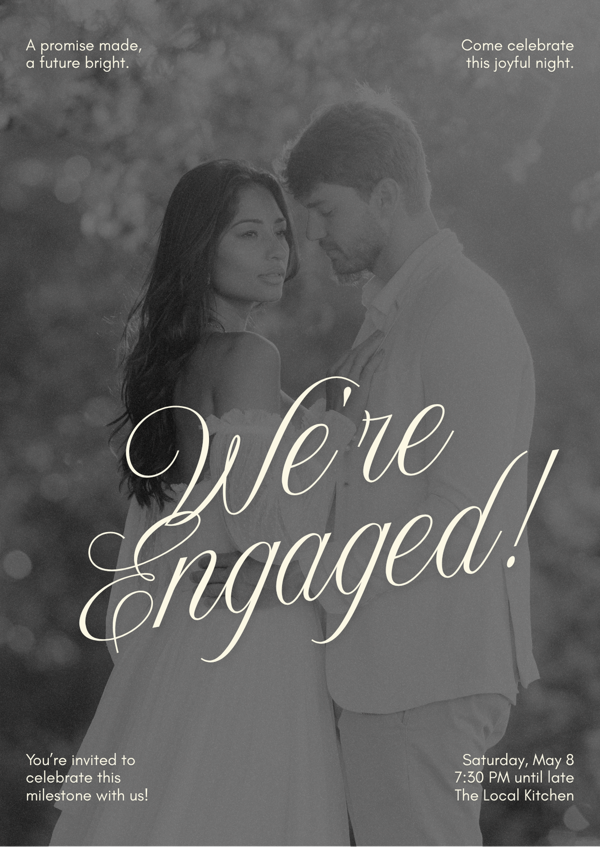 Monochrome Elegant Engagement Photo Frame - BioCode
