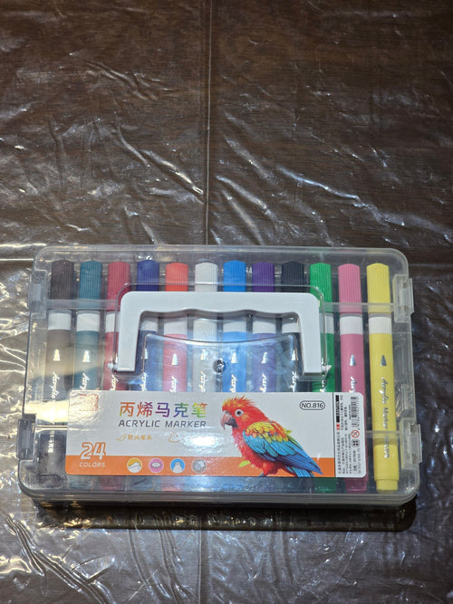 BioCode 24-piece professional acrylic marker set in a transparent portable carry case with a handle