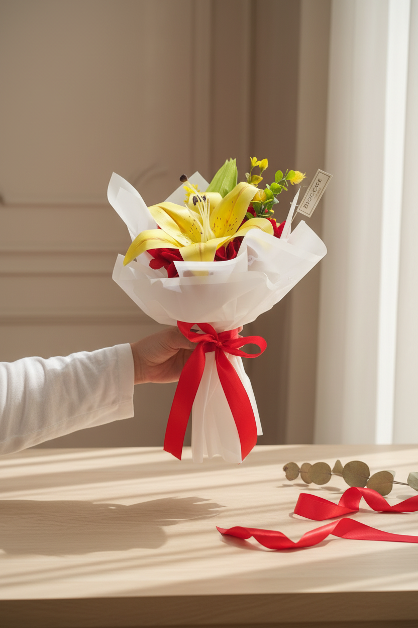 Decorative Artificial Lily Flower Bouquet Arrangement