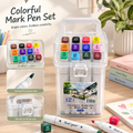 BioCode 12-piece dual tip marker pen set in a transparent carrying case with vibrant ink colours for artists