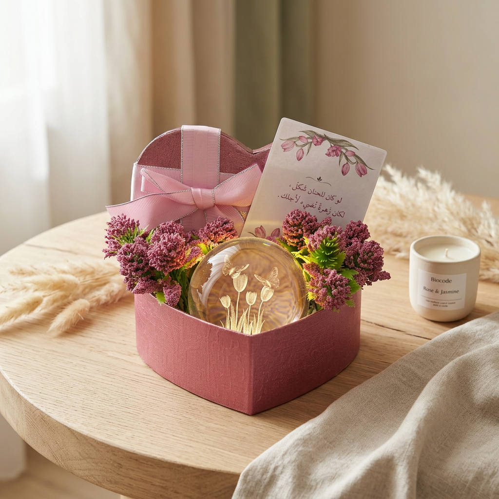 Heart Shaped Gift Box With Decorative Tulip Flower inside a Snowball