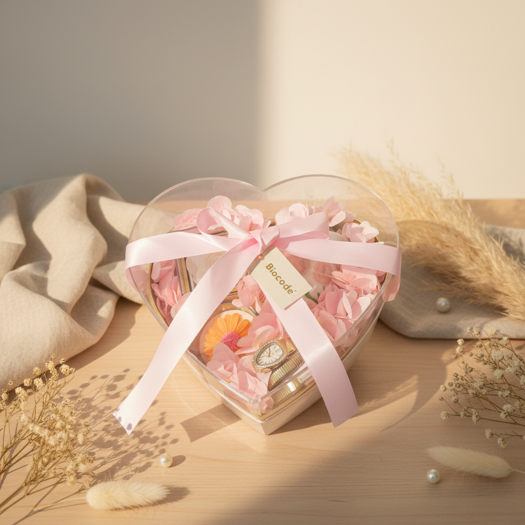 Heart Shaped Gift Box With Floral Arrangement And Accessories