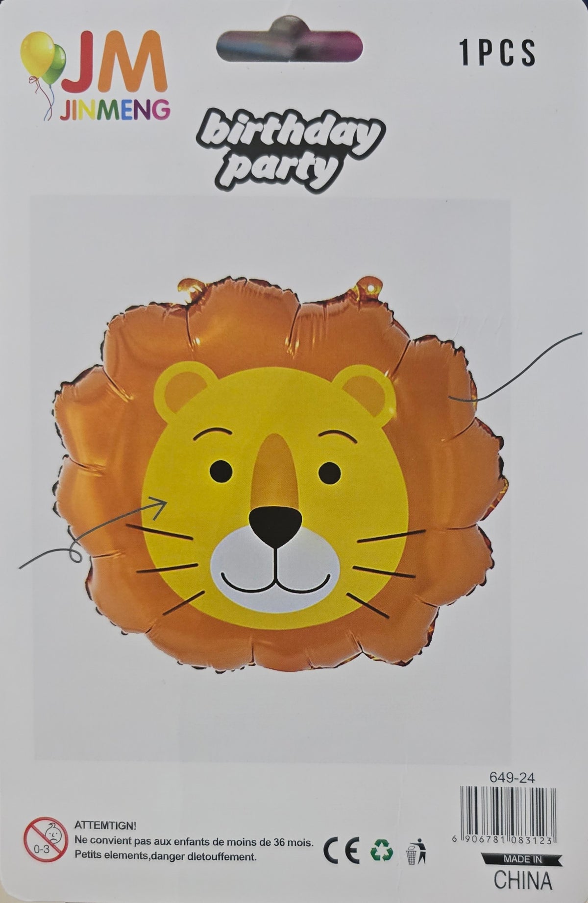 BioCode JINMENG lion-shaped foil balloon with a friendly face and orange mane for jungle-themed birthday parties