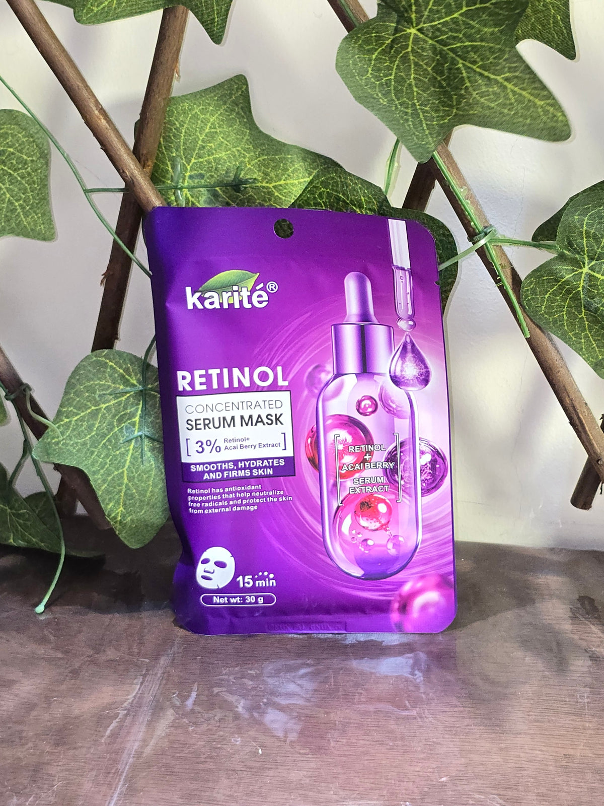 BioCode Karite retinol concentrated serum mask in purple packaging with acai berry extract for skin hydration