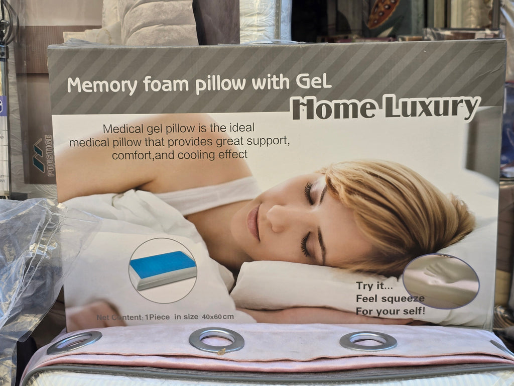 BioCode memory foam pillow with cooling gel insert in packaging featuring a woman sleeping on the pillow