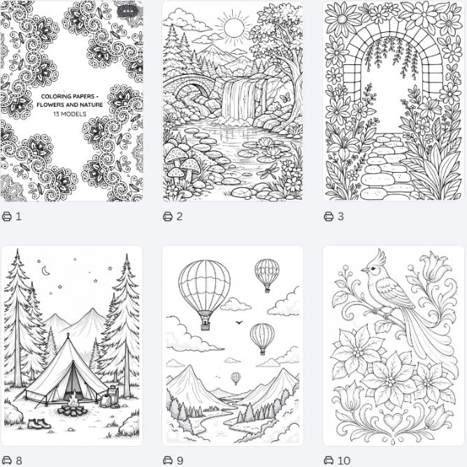 BioCode adult colouring paper collection featuring 13 detailed nature and floral black-and-white illustration sheets.