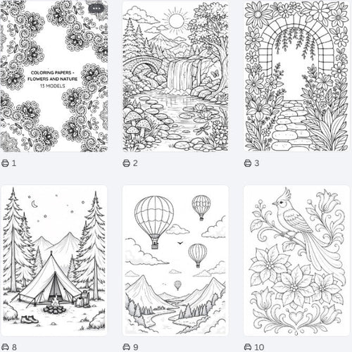 BioCode adult colouring paper collection featuring 13 detailed nature and floral black-and-white illustration sheets.