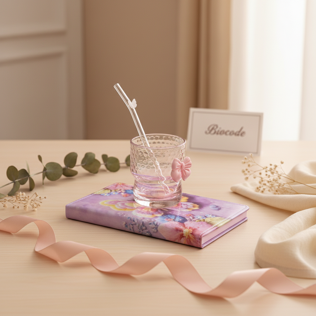 Decorative Glass Tumbler and Butterfly Notebook Set