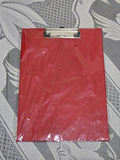 BioCode A4 red clipboard with a heavy-duty metal clip and integrated ruler, wrapped in protective plastic.