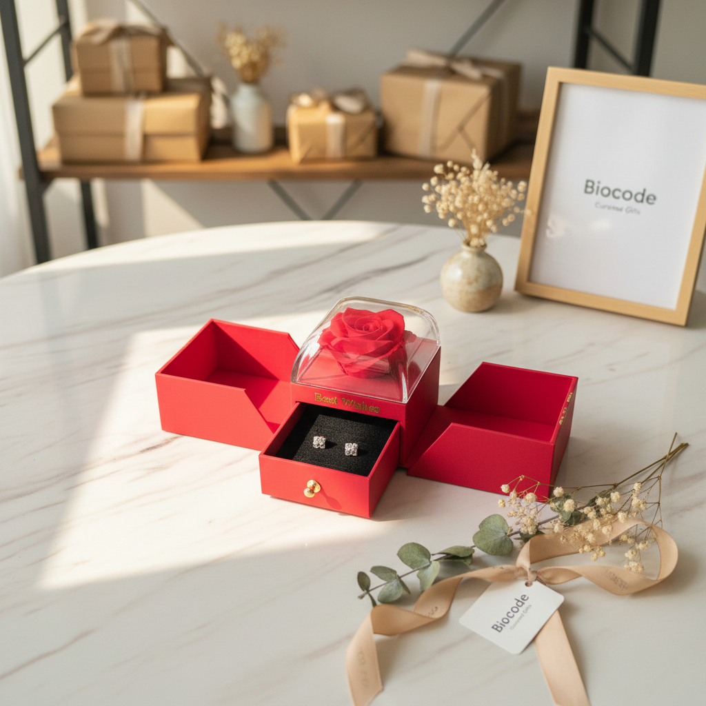 Decorative Jewellery Holder Gift Box With Preserved Flower