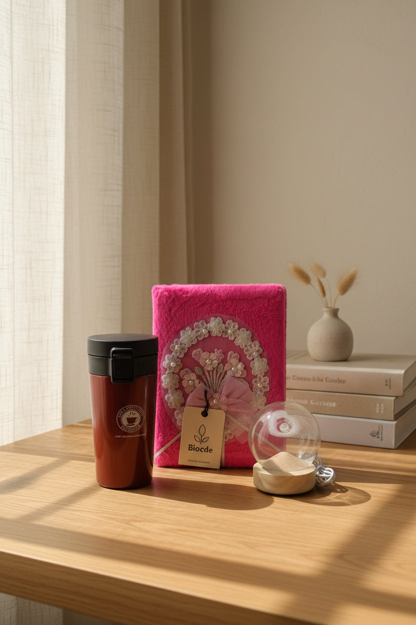Decorative Stationery Gift Set With Travel Mug And Snowball