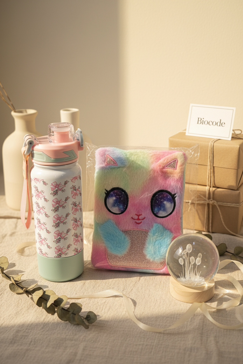 BioCode Gift Set Beautiful Pink Notebook, water Bottle with Crystal Ball