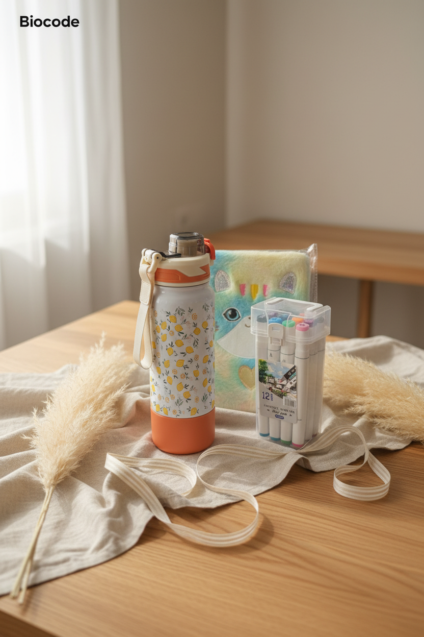 Stationery Set with Water Bottle and Cute Notebook