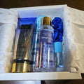 BioCode Victoria's Secret fragrance gift set featuring Rush lotion, Midnight Bloom mist, blue scrunchie, and lip gloss.