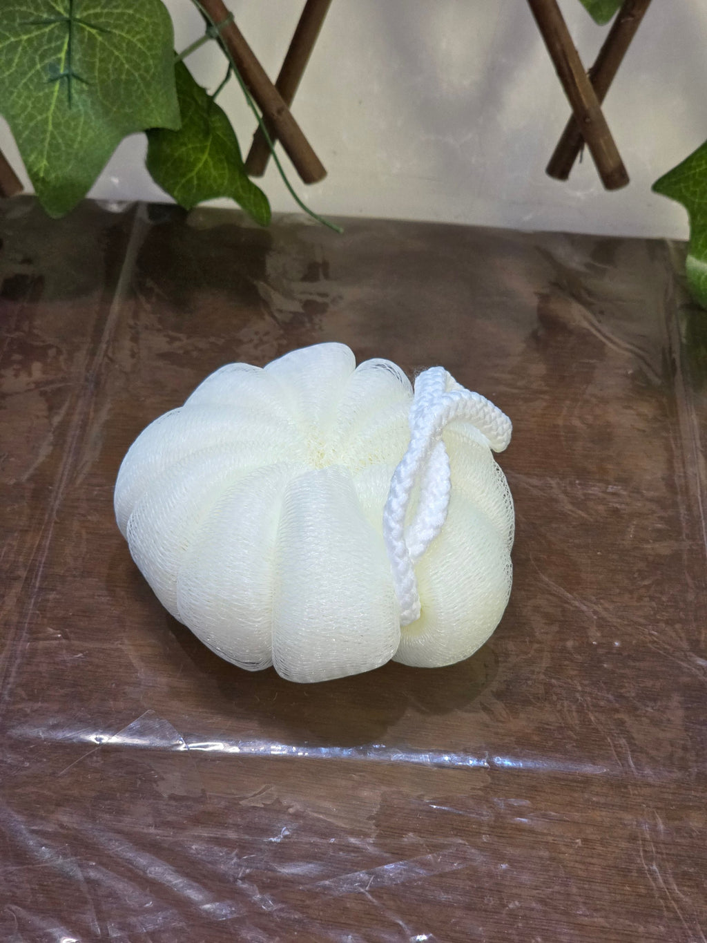 BioCode white mesh body puff bath sponge for gentle exfoliation and luxurious lather in a spa gift set