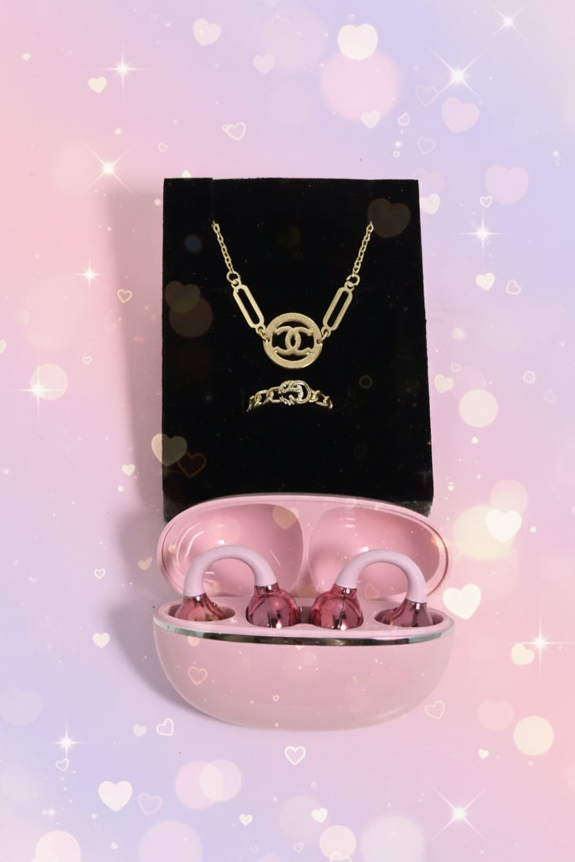 Clips Open-Ear Bluetooth Earphones With Brazilian Gold Ring & Bracelet