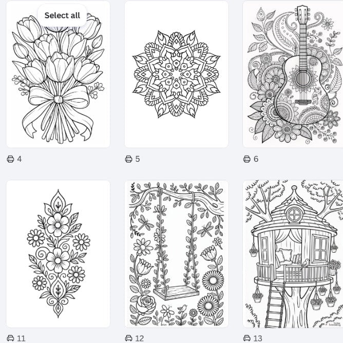 A4 Coloring Papers 13 Models Flowers & Nature