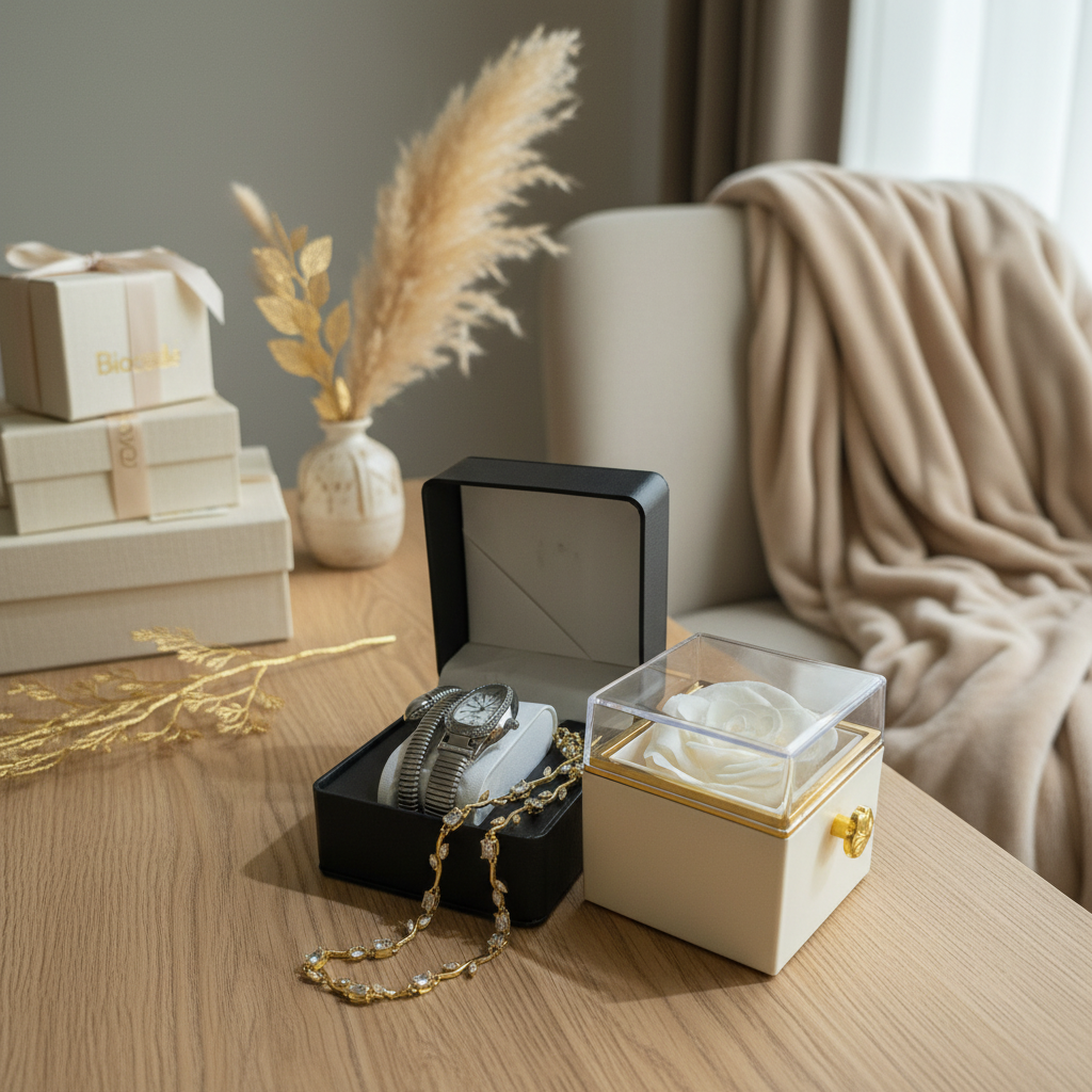 Quartz Hand Watch, Brazilian Gold Tulip Necklace & Ring
