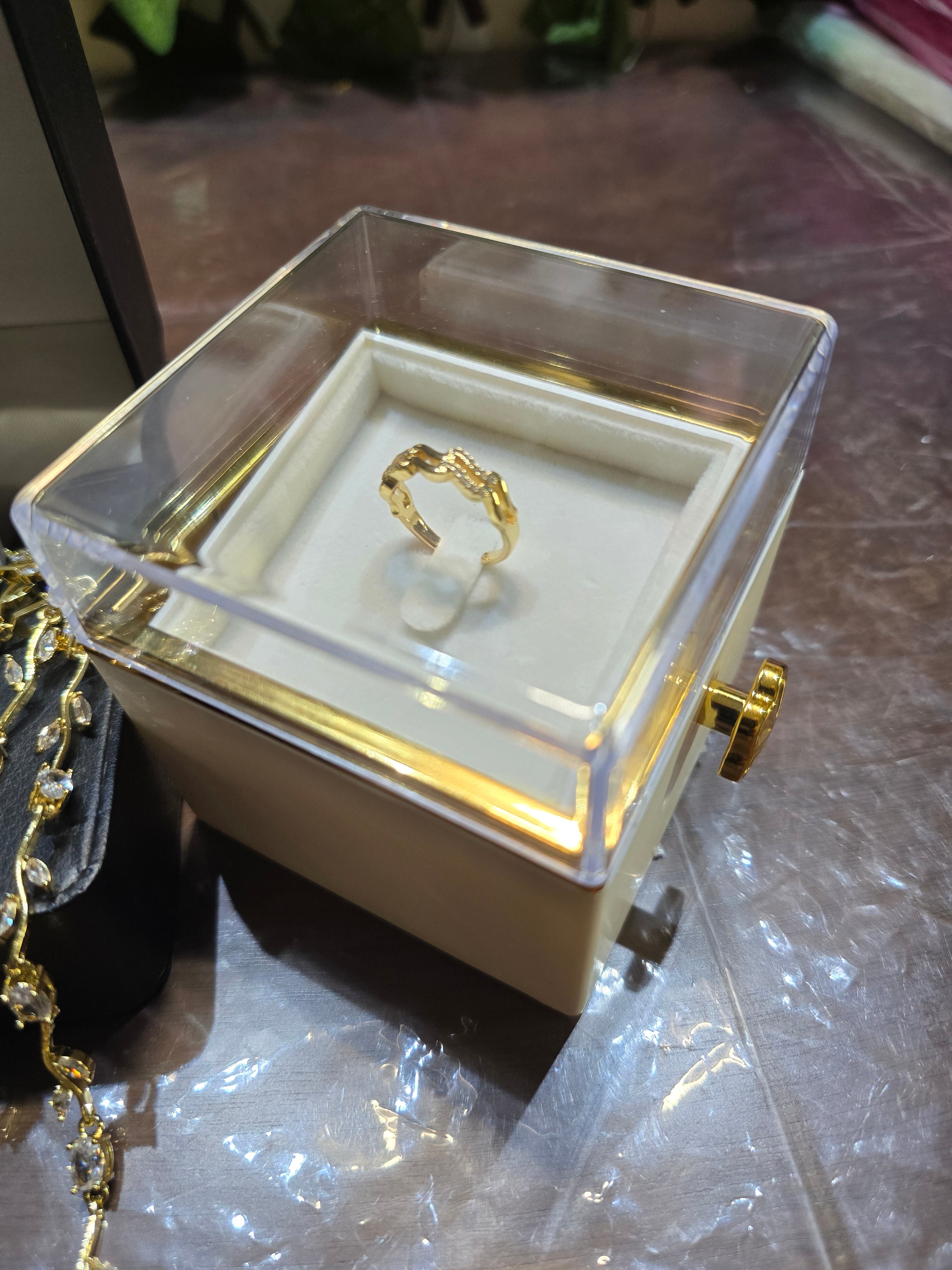 Quartz Hand Watch, Brazilian Gold Tulip Necklace & Ring